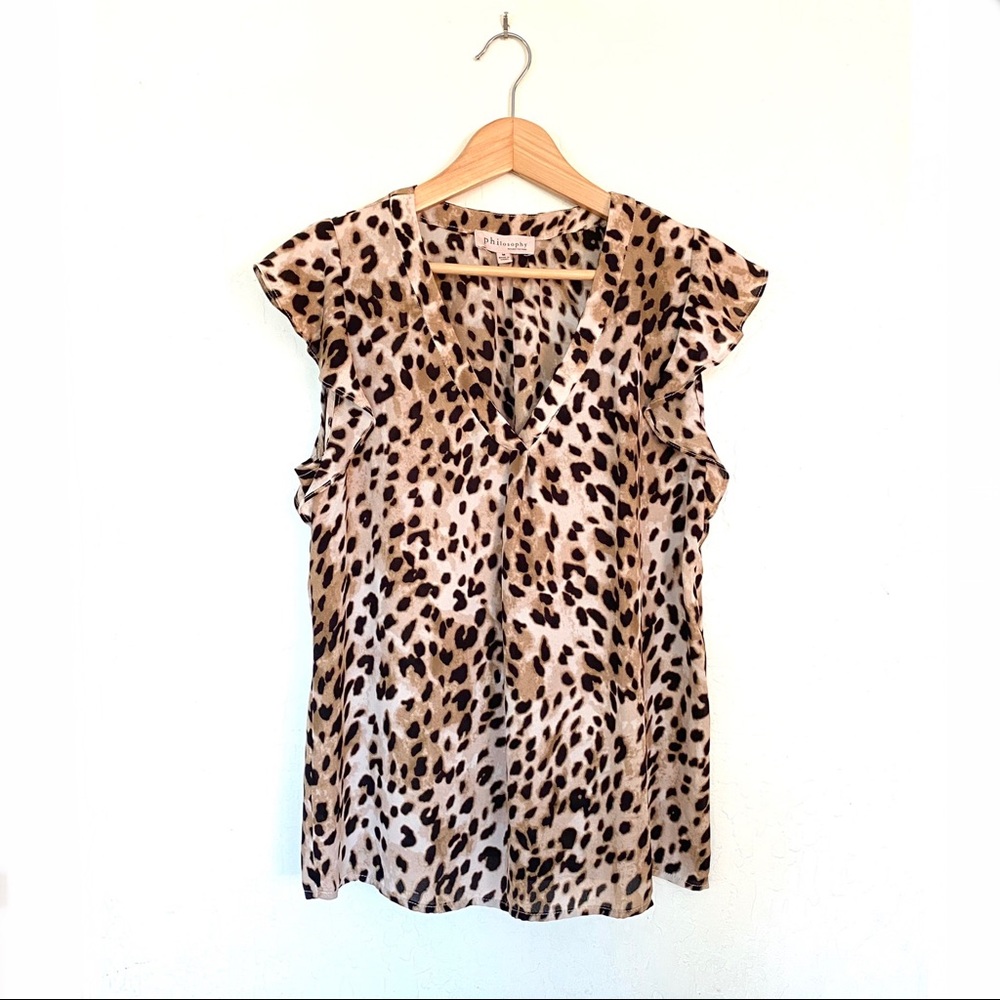 Philosophy Leopard Print Flutter Sleeve Blouse
